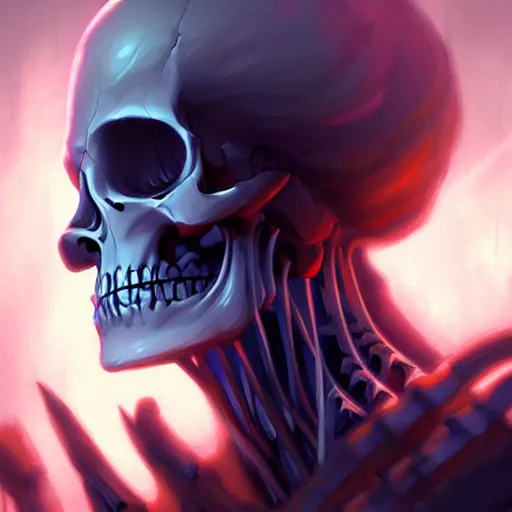 Image similar to beautiful digital portrait painting of a skeleton wandering through a never - ending dungeon with a torch, by charlie bowater, ross tran, artgerm, and makoto shinkai, detailed, inked, western comic book art