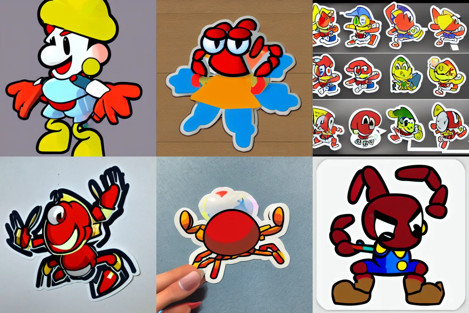 Prompt: a single Paper Mario crab character model, 2D sticker style