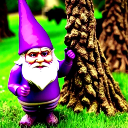 Image similar to purple gnome controlling spirits to fight off tree people in a winery. fantasy