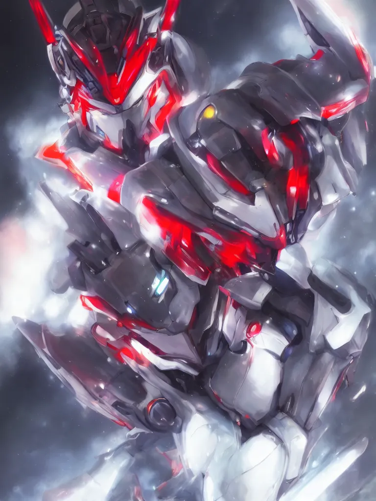 Image similar to A realistic anime portrait of a man in a Gundam suit with glowing red eyes, digital painting, by Stanley Artgerm Lau, Sakimichan, WLOP and Rossdraws, digtial painting, trending on ArtStation, SFW version