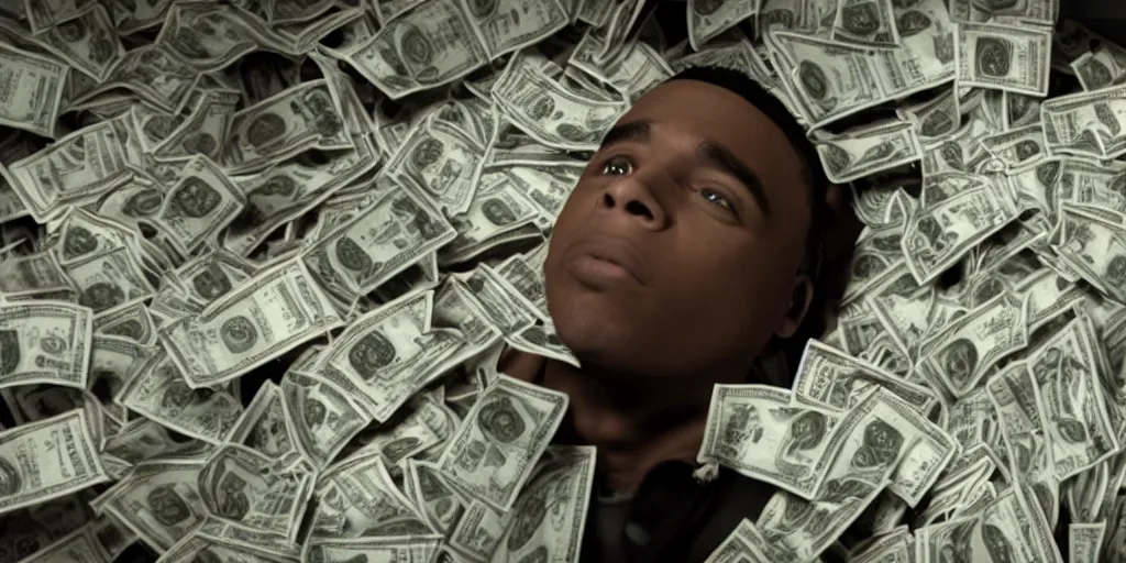 Image similar to a film still of cash money piling up in a vault, shallow depth of field, cinematic, award winning cgi, vfx, film still cfg _ scale : 1 8. 0