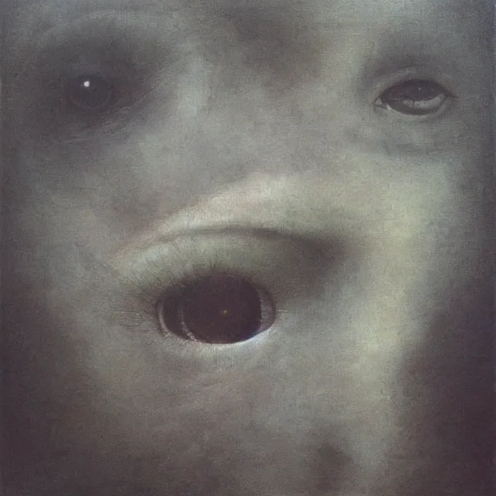 Image similar to beksinski, zdzisław - her eyes wide, oil on canvas