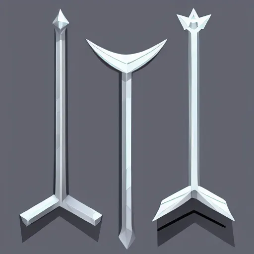 Prompt: isometric vector low poly silver sword icon, black background, cgsociety, volumetric lighting