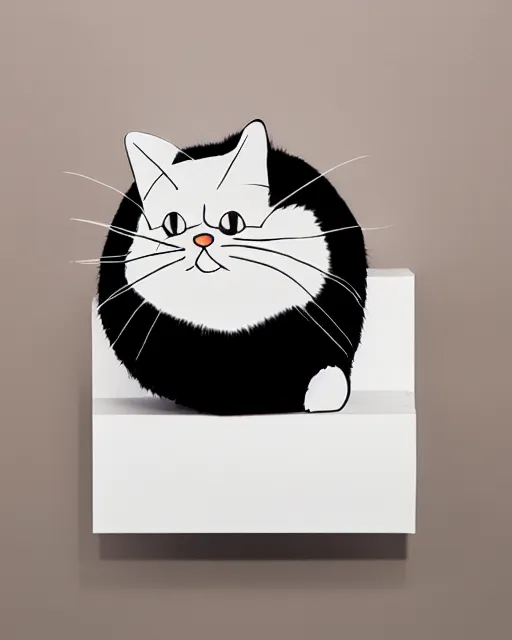 Prompt: A cat with dyed fur like Doraemon, isolated on white by Felipe Pantone, minimalist photorealist