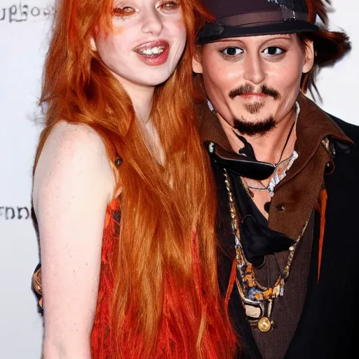 Prompt: johnney depp with cute ginger hair girlfriend