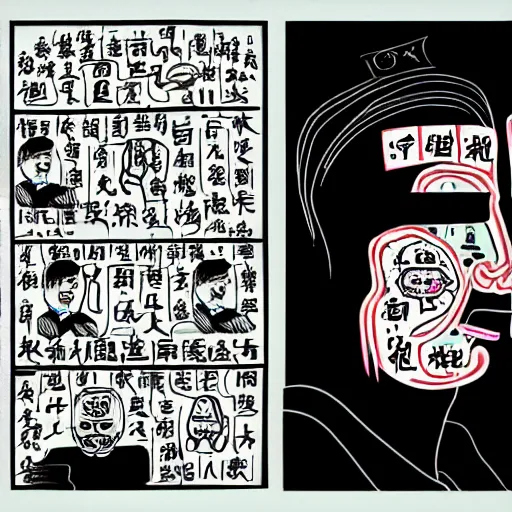 Image similar to chinese surgery on a patient, in the style of daniel johnston and outsider art, 4 k, line brush, overlaid with chinese adverts