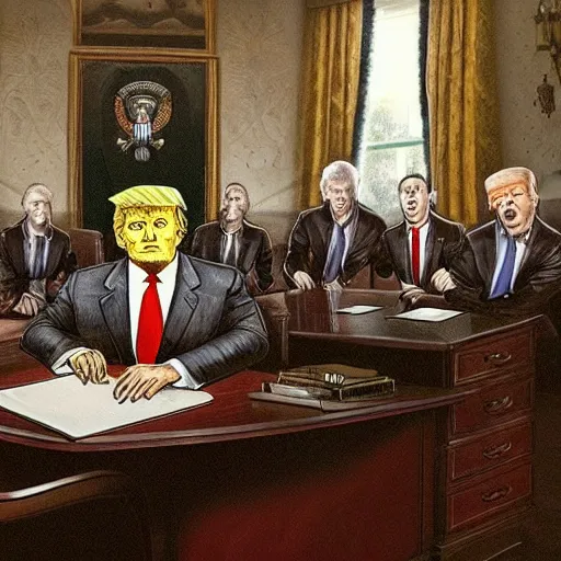 Image similar to a group of ghost in the room office trump