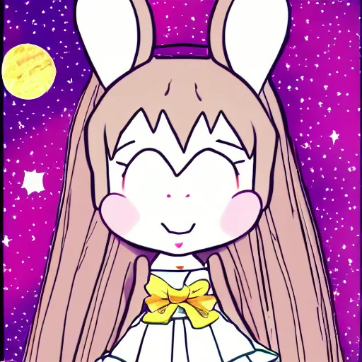 Prompt: usagi-chan in a kawaii dress magical girl with star poster background