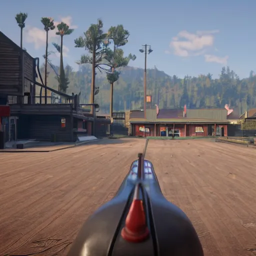 Prompt: A bowling alley in red dead redemption 2