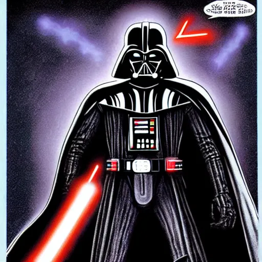 Image similar to darth vader in a strong mechanized power suit, comic book, high quality, high resolution