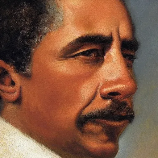 Prompt: head and shoulders portrait of Barack Obama by gustave courbet, award winning, detailed oil painting, amazing