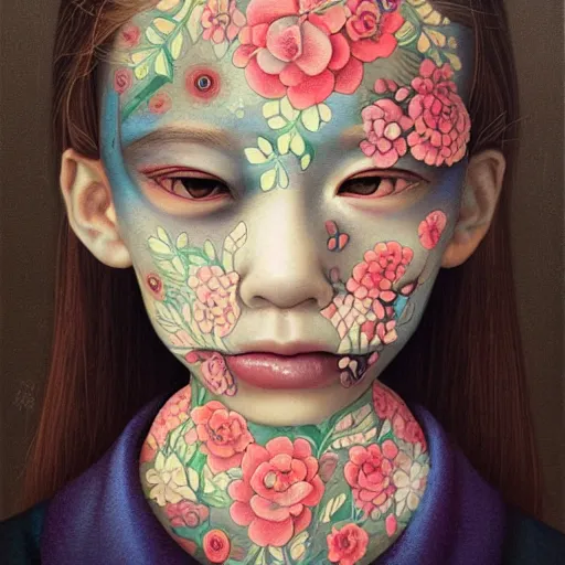 Image similar to A beautiful body art. human technology that had become haunted, possessed by quick, gleaming cleverness. chiaroscuro by Hikari Shimoda dreary