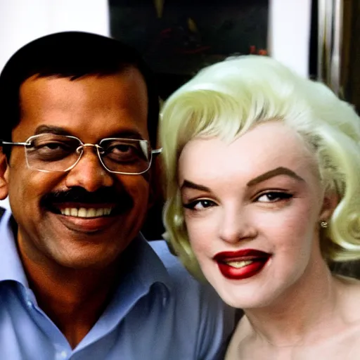 Prompt: portrait of a happy arvind kejriwal with marlyn monroe