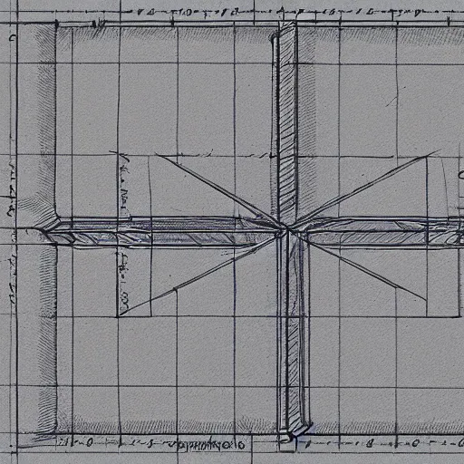 Image similar to impossible object, engineering drawing on blueprint paper