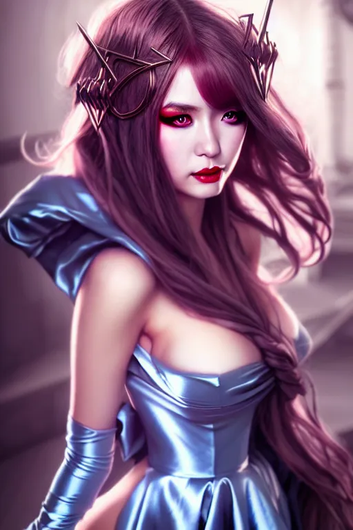 Image similar to Beautiful alluring Warhammer portrait in satin dress by Artgerm and WLOP, Pixiv