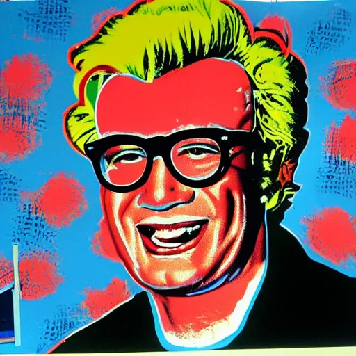 Image similar to painting of harry caray singing in press box in the style of andy warhol