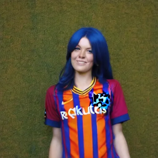 Image similar to erza scarleth with fc barcelona shirt