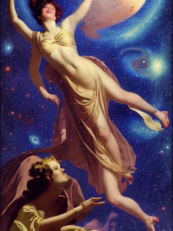 Prompt: Morpheus the god of dreams, a beautiful art nouveau portrait by Gil elvgren, colliding galaxy environment, centered composition, defined features, golden ratio, silver helmet