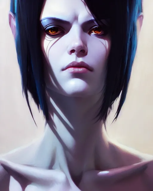 Image similar to portrait hades game Thanatos Perfect face, fine details. by Ilya Kuvshinov katsuhiro otomo ghost-in-the-shell, magali villeneuve, artgerm, rutkowski, WLOP Jeremy Lipkin and Giuseppe Dangelico Pino and Michael Garmash and Rob Rey