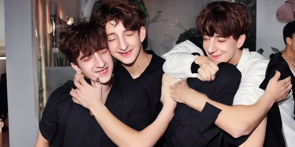 Image similar to charlie puth hugging Jung kook