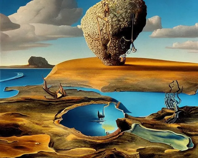 Image similar to a painting of a landscape, a surrealist painting by salvador dali, cgsociety, fantastic realism, surrealist, detailed painting