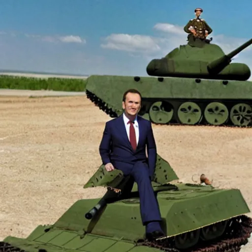 Image similar to medvedev rides a tank to georgia, photo in color