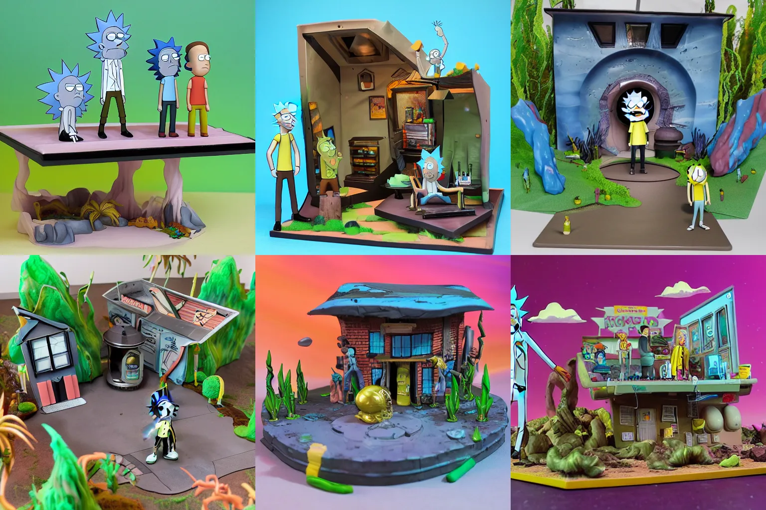 Prompt: Rick and Morty diorama, product photo