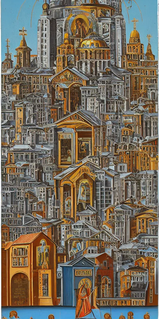 Image similar to orthodox icon about city in gdr brutalism architecture buildings