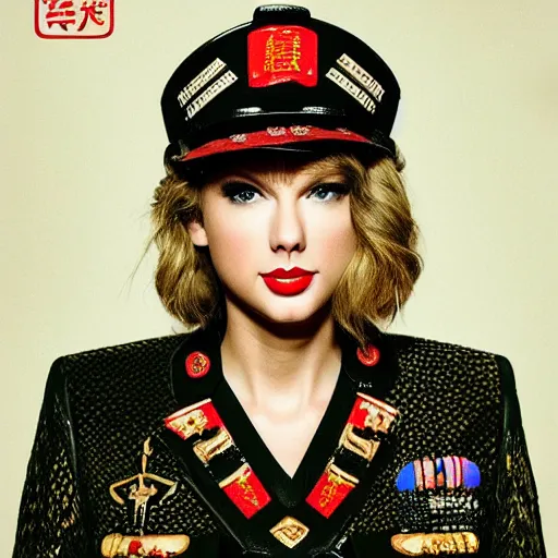 Image similar to professional portrait of Taylor Swift wearing a Chinese Red Guard uniform, highly detailed, highly intricate, 8k,