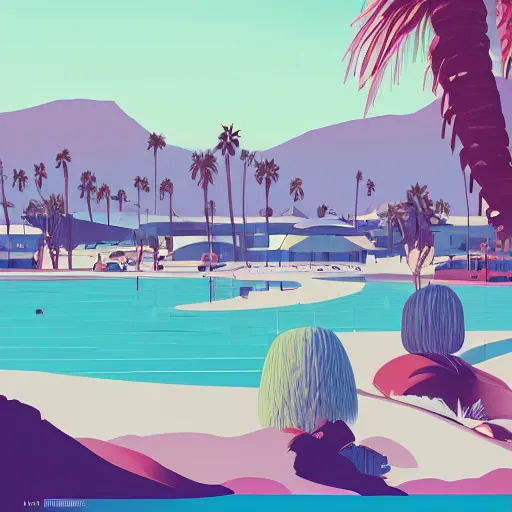 Image similar to a beautiful illustration of palm springs by James gilleard, artstation HD, geometric lines, HD, 4k, 8k