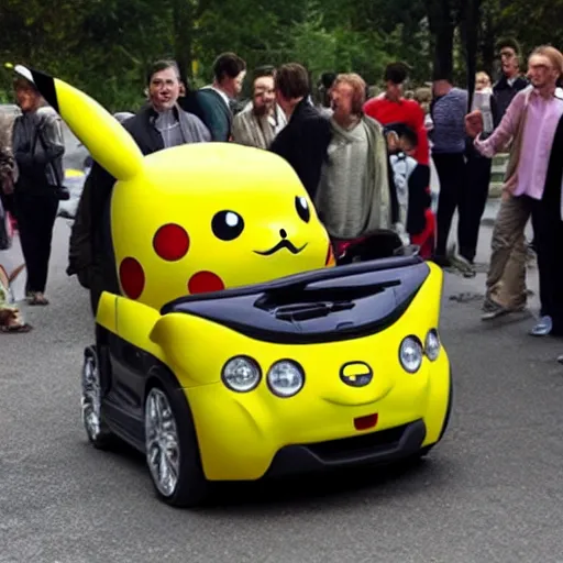 Image similar to a car in the shape of pikachu, photo