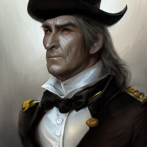 Image similar to a clean shaven confederate general with puffy black sideburns and a square face, an english man, dnd character art, painting by artgerm and ed binkley