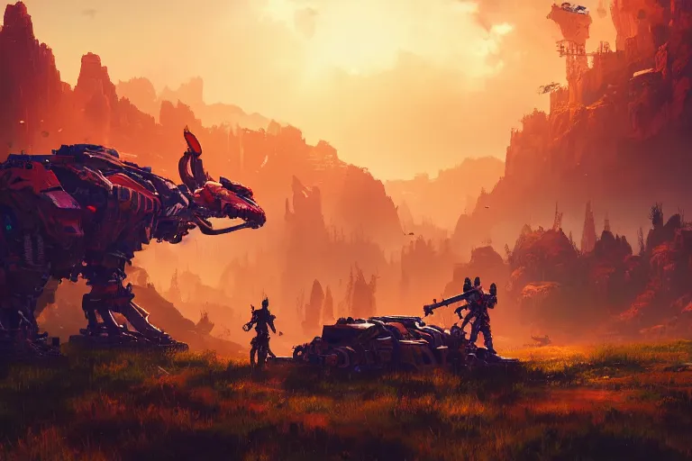 Image similar to scorcher machine mecanical creature robot of horizon forbidden west horizon zero dawn radiating a glowing aura global illumination ray tracing hdr fanart arstation by ian pesty and alena aenami artworks in 4 k