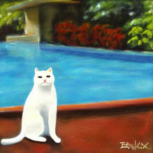 Prompt: white cat in a pool by Buchholz, Quint