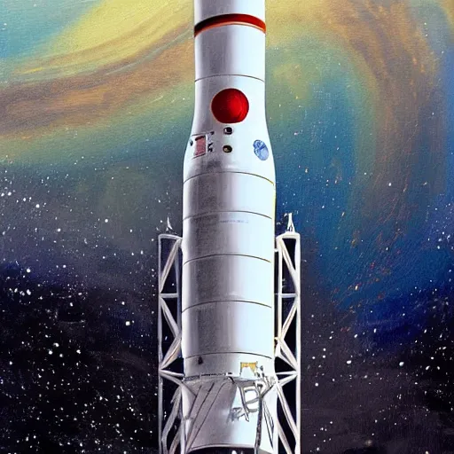 Prompt: illustration of Saturn V going to Mars, realistic painting, high definition, digital art, matte painting, very detailed, realistic