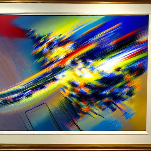 Prompt: abstract art representing momentum, oil painting by john berkey and gabriel dawe, masterwork