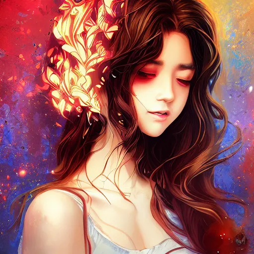 Prompt: libromancer fireburst, heroine, beautiful, playful smile, detailed portrait, intricate complexity, in the style of artgerm, kazuki tanahashi, and wlop, quixel megascan