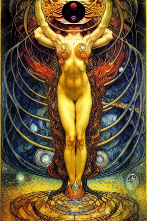 Image similar to Divine Chaos Engine by Karol Bak, Jean Delville, William Blake, Gustav Klimt, and Vincent Van Gogh, symbolist, visionary