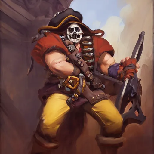 Image similar to greg manchess portrait painting of partially armored undead pirate captain lechuck as overwatch character, medium shot, asymmetrical, profile picture, organic painting, sunny day, matte painting, bold shapes, hard edges, street art, trending on artstation, by huang guangjian, gil elvgren, ruan jia, greg rutkowski, gaston bussiere