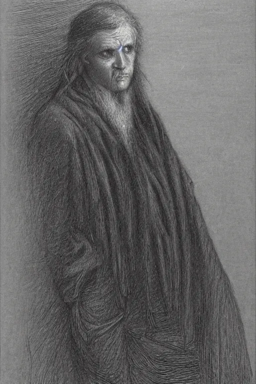 Prompt: emotional masterful portrait drawing of Vesa-Matti Loiri by Gustave Dore