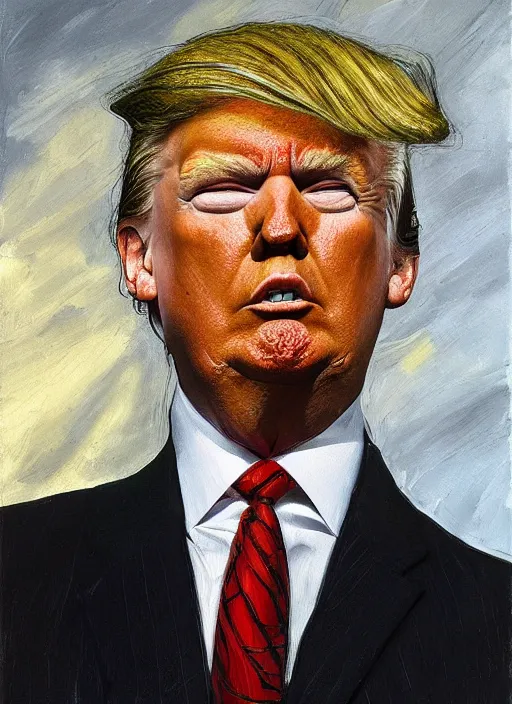 Prompt: Donald Trump, painted by Lucian Freud, highly detailed, 8k