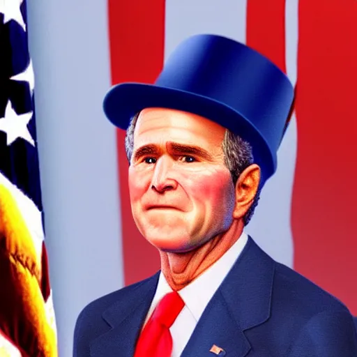 Prompt: hyper realistic 3d render of president George Bush with a silly hat on in space