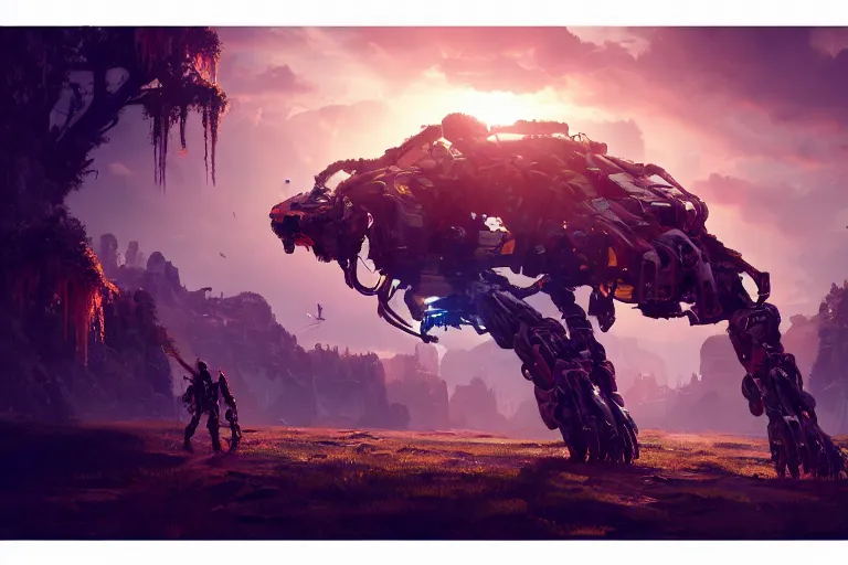 Image similar to snapmaw machine mecanical creature robot of horizon forbidden west horizon zero dawn radiating a glowing aura global illumination ray tracing hdr fanart arstation by ian pesty and alena aenami artworks in 4 k