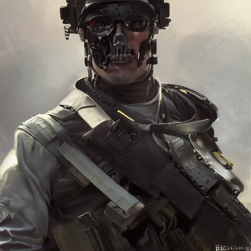 Image similar to spanish soldier phantom as t - 8 0 0 terminator, highly detailed, digital painting, artstation, concept art, matte, sharp focus, illustration, art by artgerm and greg rutkowski and alphonse mucha