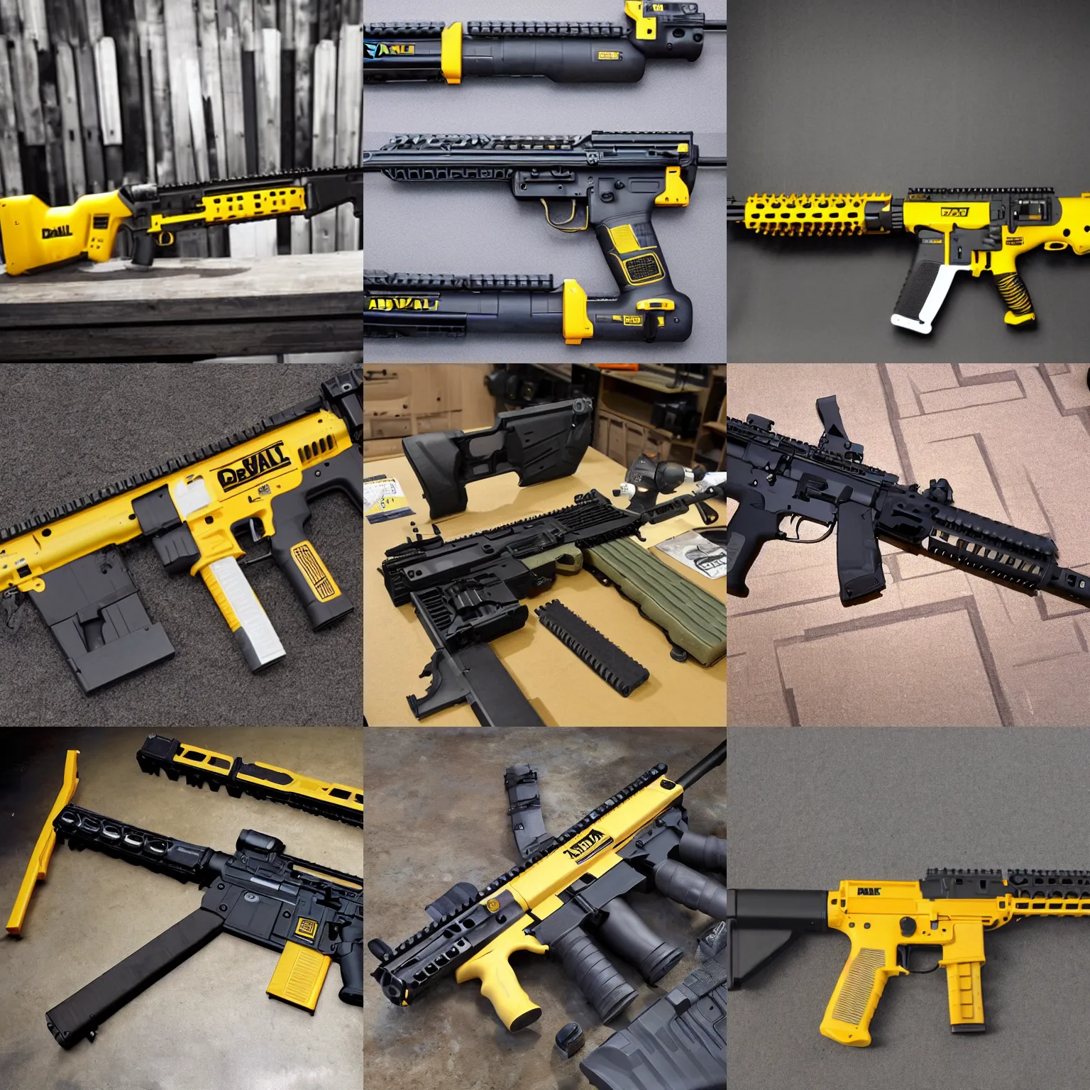 Prompt: assault rifle made by dewalt