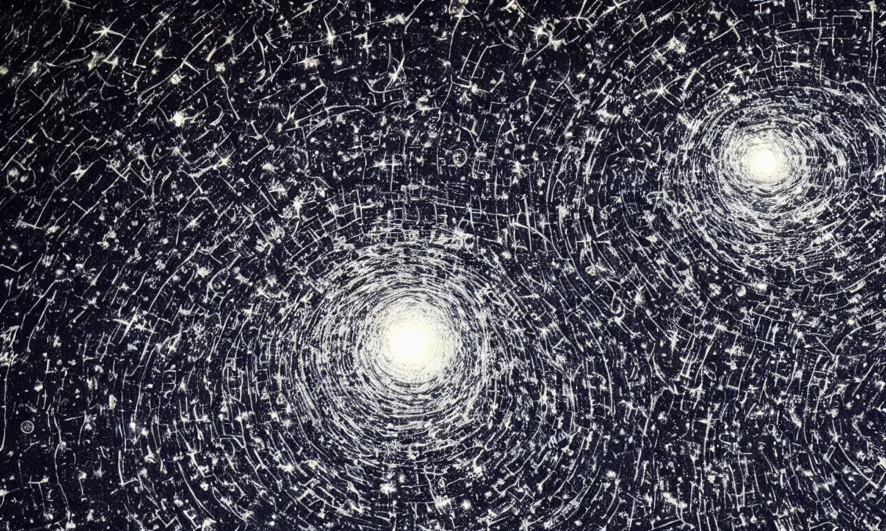 Image similar to space junk forms tiled vortex in empty dark space