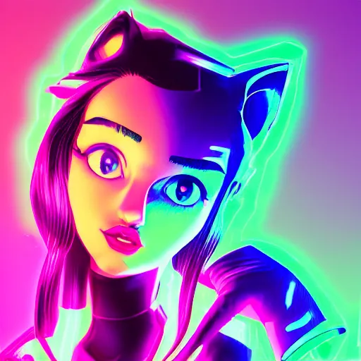 Image similar to catgirl, portrait, vaporwave, synthwave, neon, vector graphics, cinematic, volumetric lighting, f 8 aperture, cinematic eastman 5 3 8 4 film, photorealistic