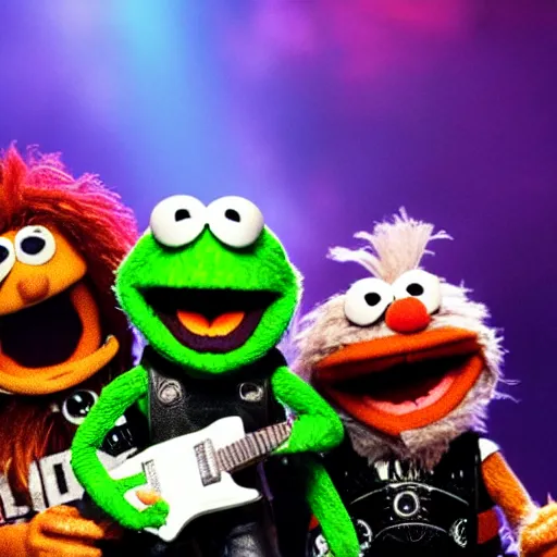 Image similar to metallica as muppets performing on stage, ultra realistic details, 8 k