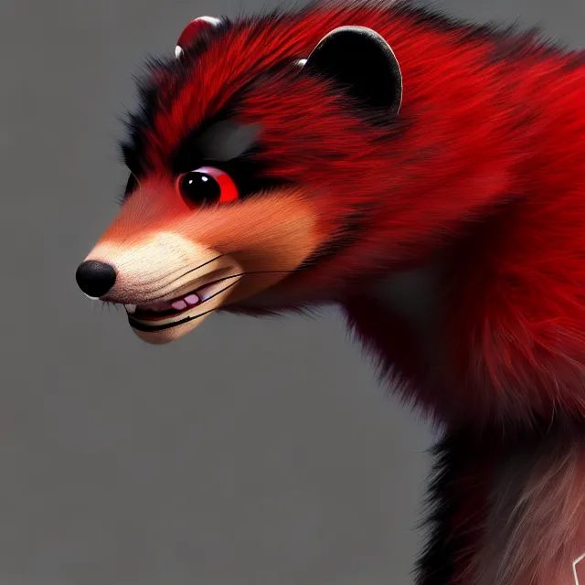 Image similar to furry - male - red - black - weasel - geistcaller - fursona uhd ue 5 visual novel pc game expressions, photorealistic