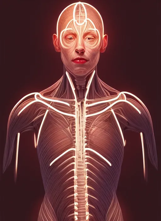 Image similar to portrait of a human diagram, human muscle medical diagram with good cable management, intricate, elegant, glowing lights, highly detailed, digital painting, artstation, concept art, smooth, sharp focus, illustration, art by wlop, mars ravelo and greg rutkowski